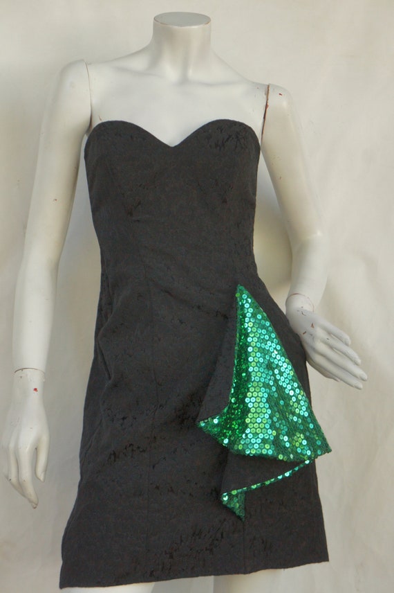 Vintage 80s Strapless Mini Dress With Sequin Ruff… - image 5