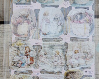 Viñetas vintage de Beatrix Potter de la Sra. Tiggy-Winkle, imágenes troqueladas, recortes, láminas brillantes, Chromos Warne Company, Inglaterra, regalo, manualidades