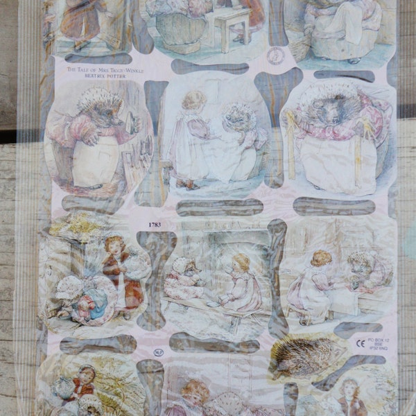 Vintage Beatrix Potter Mrs Tiggy-Winkle Vignettes Die Cut Pictures Scraps Glanzbilder Chromos Warne Company England Gift Craft