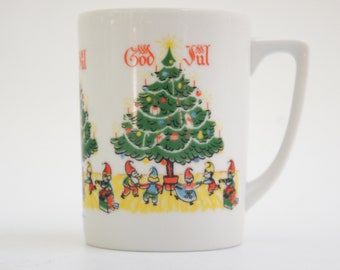 Vintage Swedish &quot;God Jul&quot; Merry Christmas Porcelain Mugs Farmhouse Scandinavian Cottagecore Gift