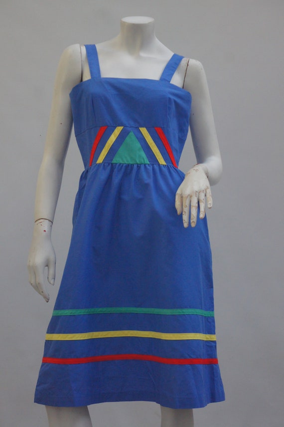Vintage 70s Applique Trim Sun Dress Boho Hippie R… - image 2