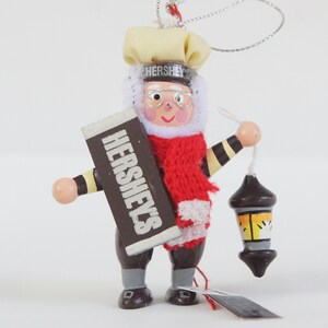Vintage 90s Hershey&#39;s Chocolate Christmas Ornament Wooden Peg Doll Ornament Collectible With Tags