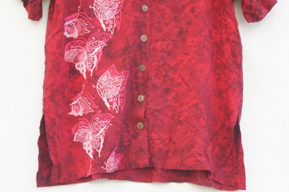 Vintage 90s Tie Dye Batik Print Butterfly Blouse … - image 3