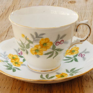 Vintage Royal Vale Bone China Floral Teacup & Saucer England Cottagecore Farmhouse Shabby Chic Botanical Print Afternoon Tea Gift