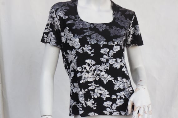 Vintage 90s Burnout Velvet Floral T-shirt Top