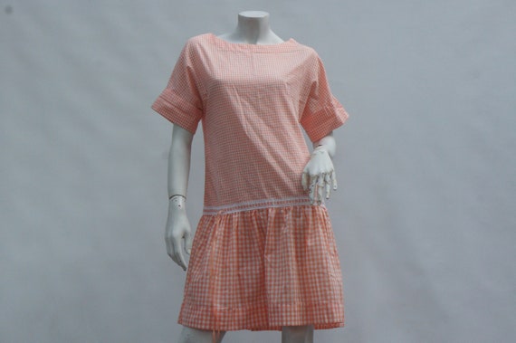 Vintage 80s Does 20s Gingham Dress  Drop Waist Dr… - image 9