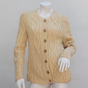 Vintage 70s Handmade Hand Knit Cable Knit Wool Sweater Cardigan Cottagecore Boho Retro