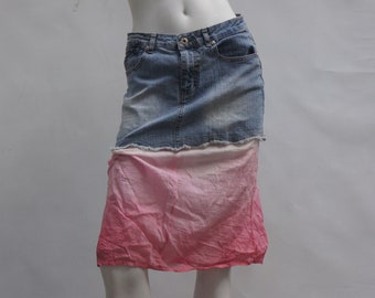 Reworked Altered Jean Skirt Denim Boho Hippie Shabby Chic Boho Cottagecore