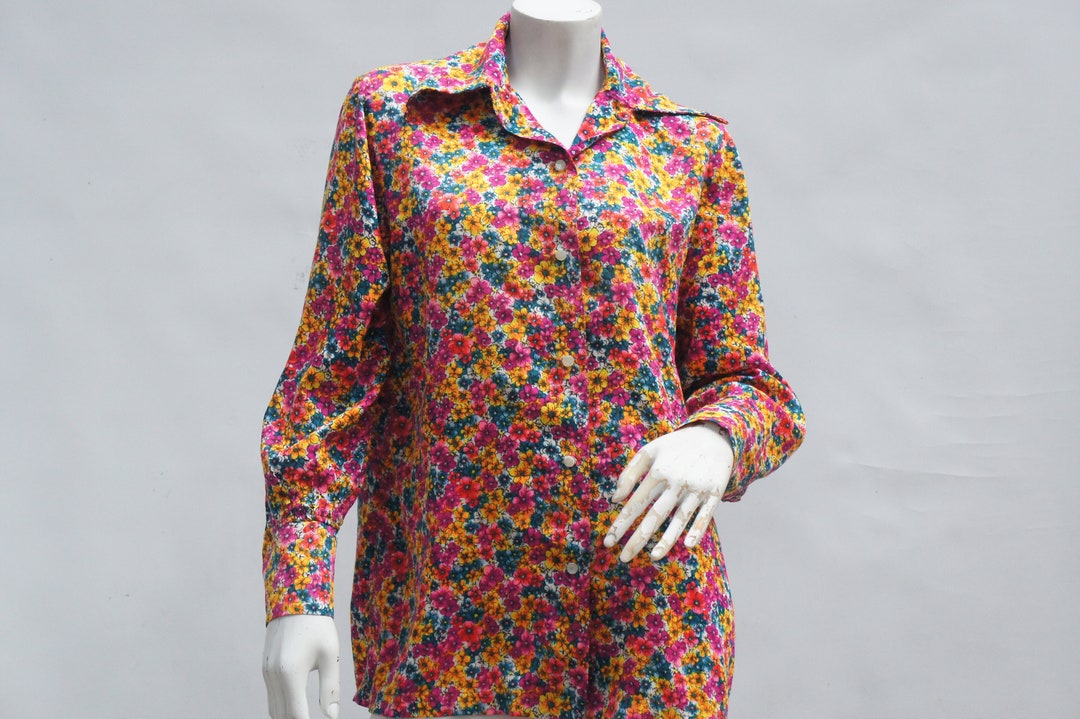 50’s Giant Rose Print Barkcloth Button Down by Barkcloth main image 0