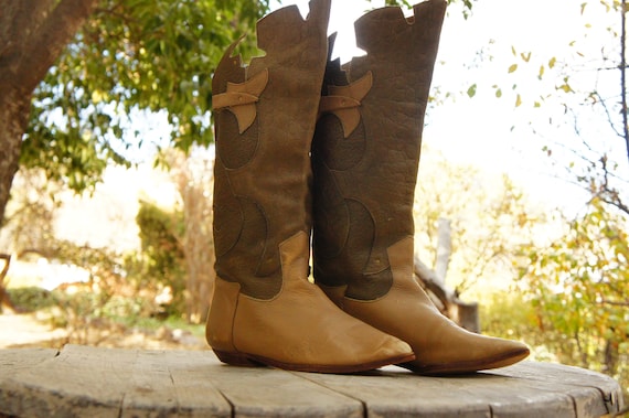 Vintage 80s Women's Tall Leather Boots Vintage Tall Brown Leather Boots Boho