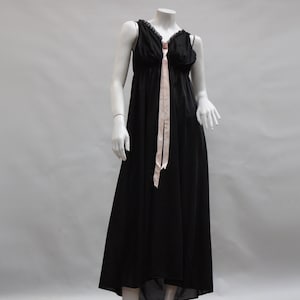 Vintage 60s Lace Trim Black Nylon Nightgown Negligee Slip Dress Lingerie Grannycore Cottagecore Mid century