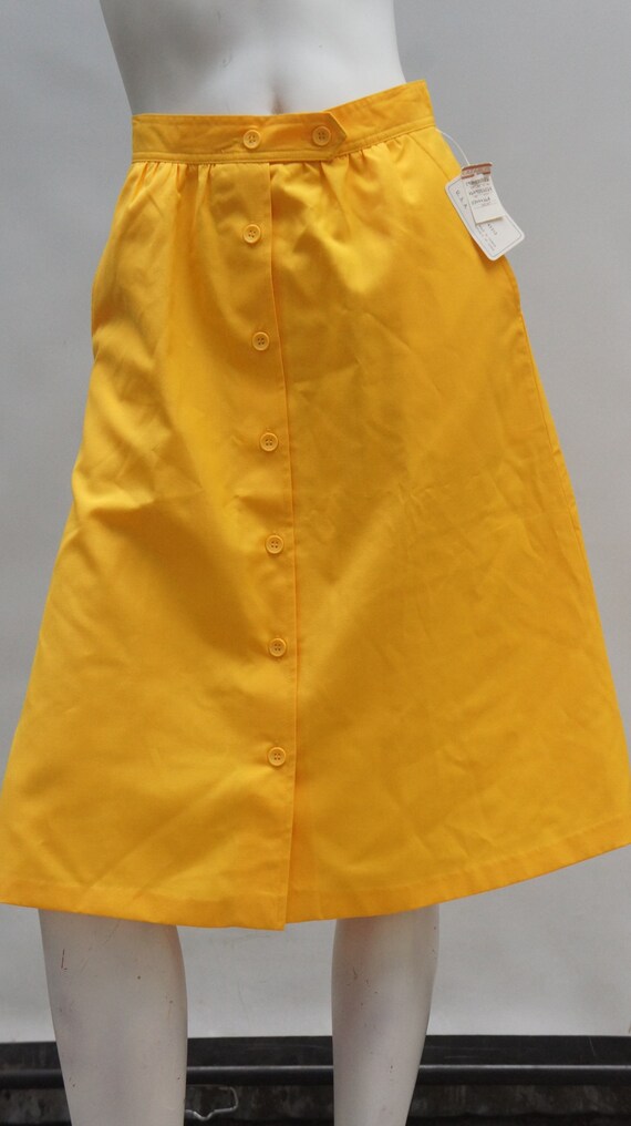 Vintage 70s Dead Stock Yellow A-Line Skirt With T… - image 8