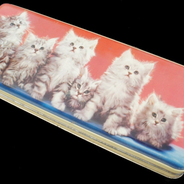 Vintage Candy Tin Box With Kittens Made In England/Shabby Chic/Crazy Catlady/Retro/Mid Century