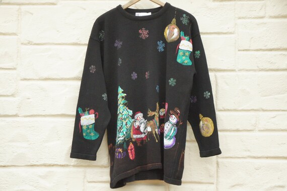 Vintage 90s Handpainted Christmas Sweater Ugly Sw… - image 2