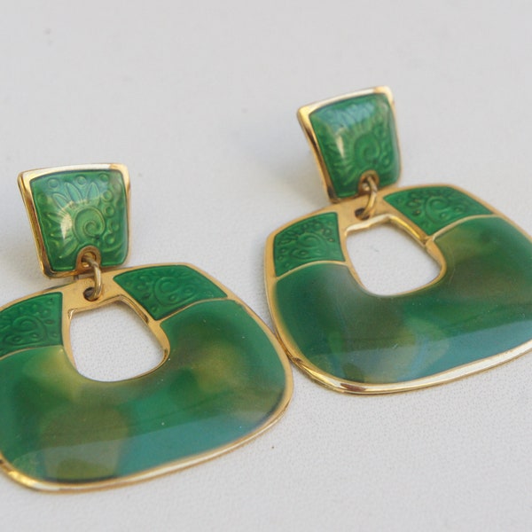 Vintage 80s Edgar Berebi Enamel Earrings Costume Jewelry High Fashion Gift