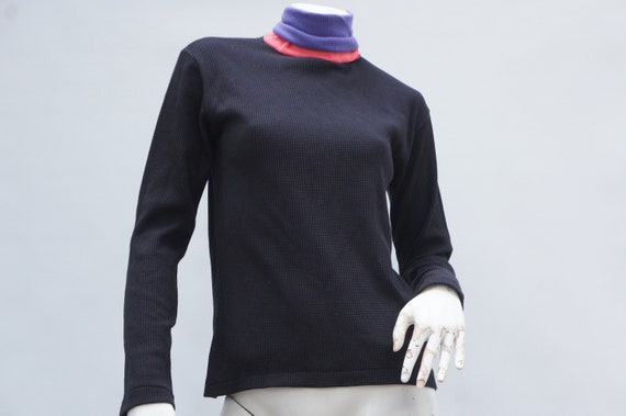 Vintage 80s-90s Colorblock Waffleknit Turtleneck … - image 5