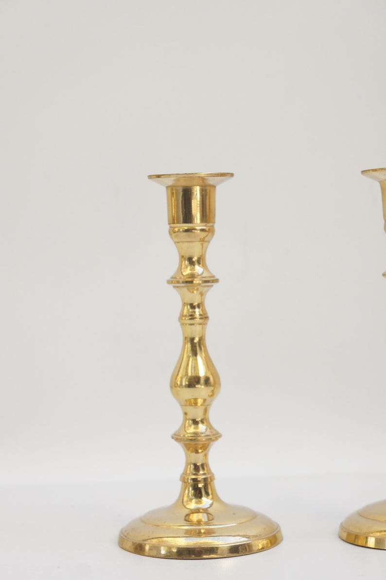 Vintage 70s-80s Brass Candlestick Holders Retro Boho Cottagecore Hollywood Regency Home Decor image 5