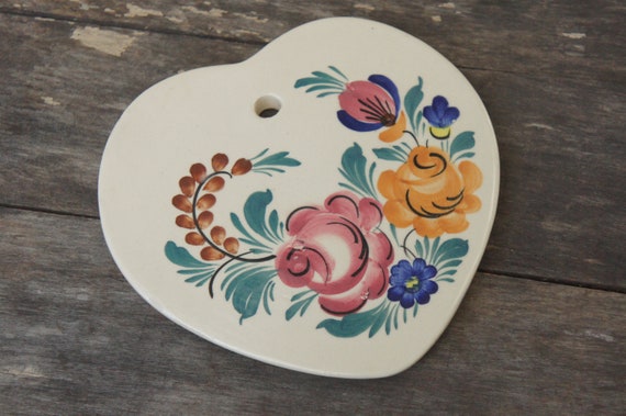 Dessous de plat ovale vintage décor cygnes peint à la main