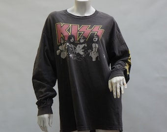 Vintage Long Sleeve Kiss Band T-shirt Graphic Tee Rocker Shirt Hard Rock Music