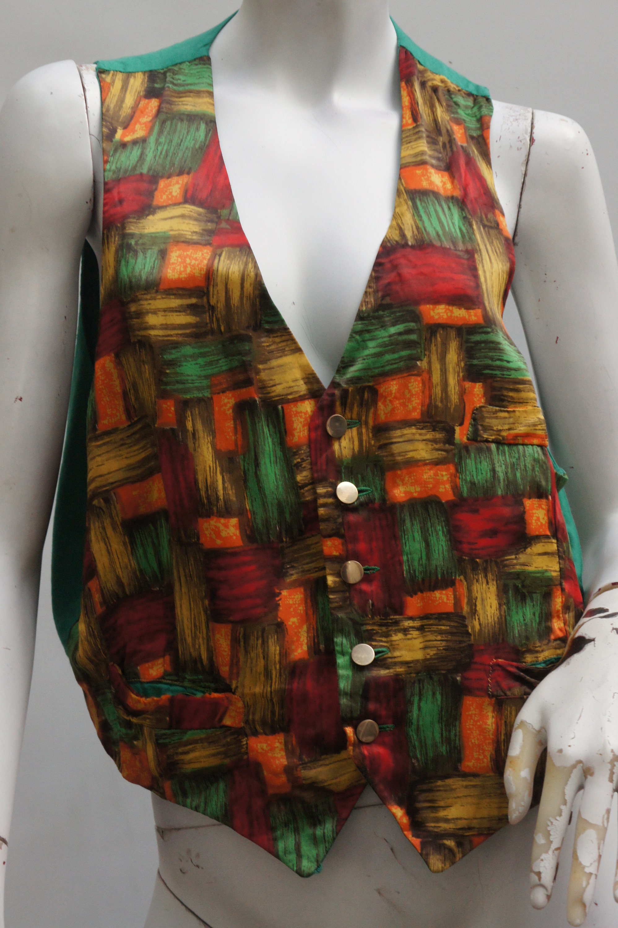 ヴィンテージ 60 年代 抽象プリント リバーシブル ベスト レトロ