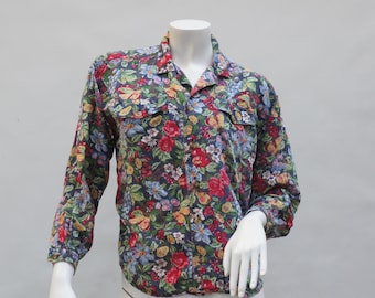 Vintage 90s Floral Print Lizwear Blouse Shirt Top Boho Cottagecore Retro