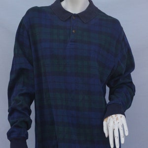 Vintage 90s Men's Large Lands End Plaid Collared Sweatshirt Pullover image 2
