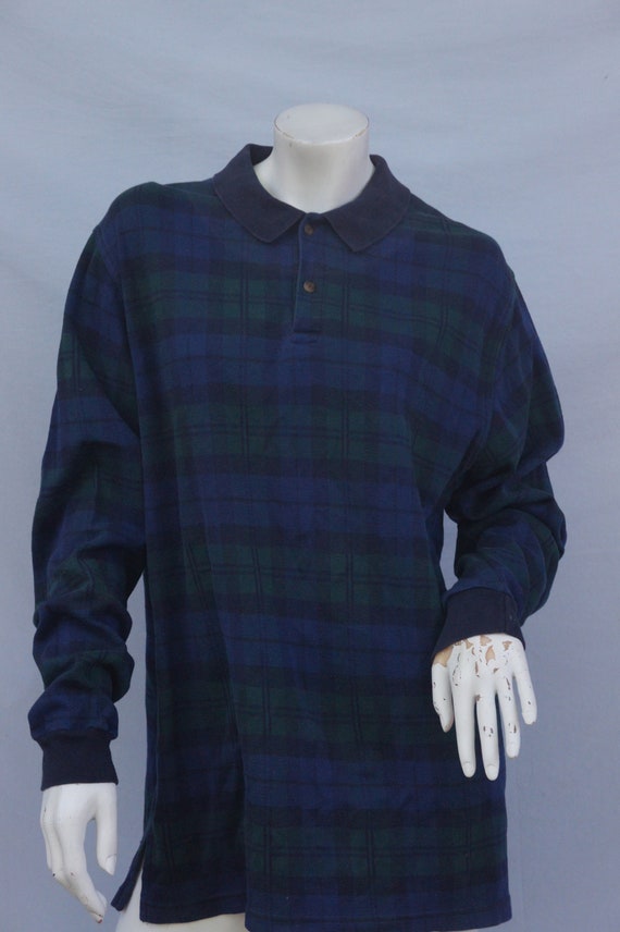 Vintage 90s Men's Large Lands End Plaid Collared … - image 2