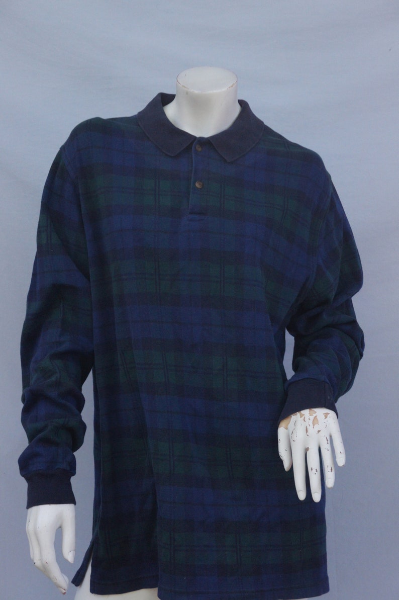 Vintage 90s Men's Large Lands End Plaid Collared Sweatshirt Pullover image 2