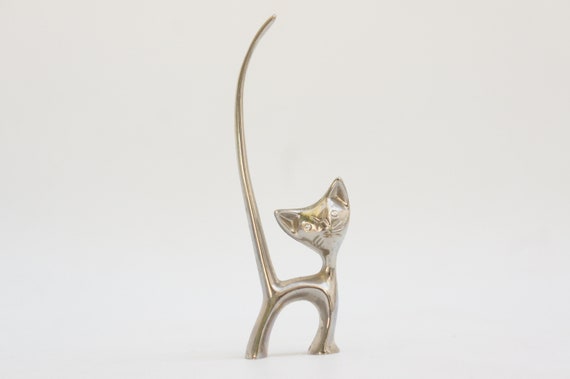 Vintage 70s Metal Cat Ring Holder Figurine Retro … - image 1