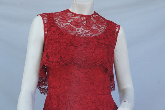 Vintage 50s Red Lace Maxi Dress Gown Retro Mid Ce… - image 4