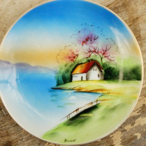 Vintage 40s-50s Signed Handpainted Wall Plate Mid Century Cottagecore Farmhouse Decor Gift