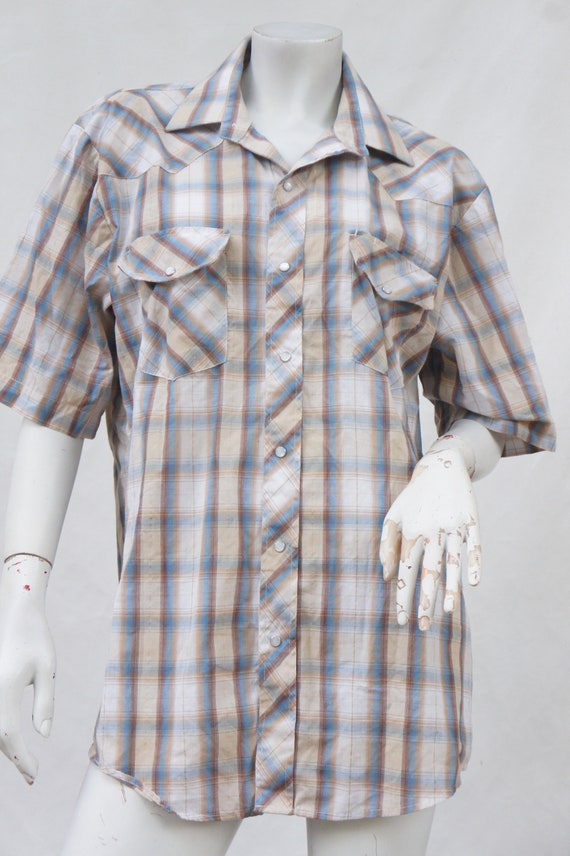 Vintage Men's Plaid Short Sleeve Western Shirt Co… - image 4