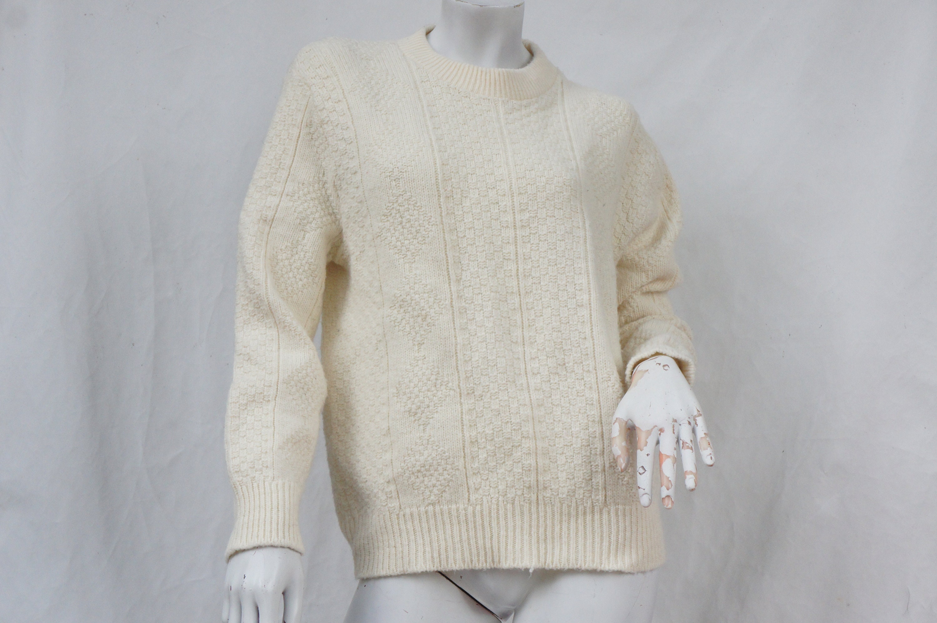 Vintage 70s-80s Creme White Fisherman Sweater | Etsy