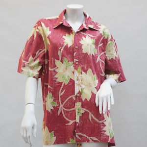 Men&#39;s Hawaiian Shirt By Cooke Street Size Large Honolulu Made in Hawaii Retro Tropical Floral Print Button Down Short Sleeve Boho Retro