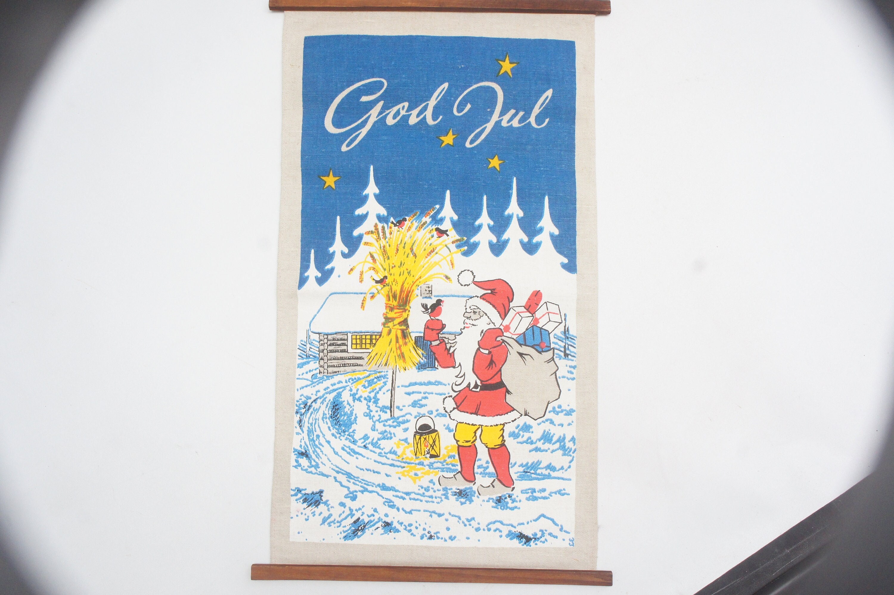 Vintage Swedish Santa Print God Jul Merry Christmas Tapestry Vintage Swedish Santa Print God Jul Merry Christmas Tapestry