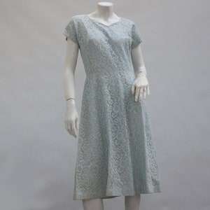 Vintage 50s Pale Blue Lace Midi Dress Mid Century Retro Cottagecore Grannycore Sale