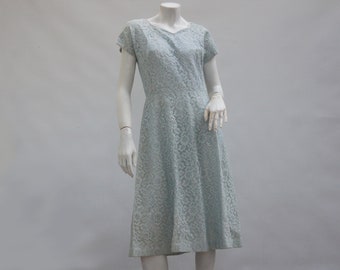 Vintage 50s Pale Blue Lace Midi Dress Mid Century Retro Cottagecore Sale