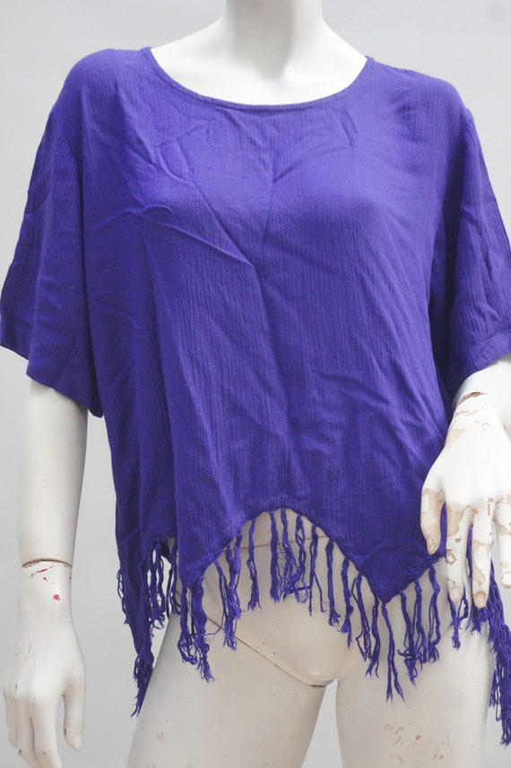 Vintage Y2k Cropped Purple Fringe Top Blouse Shir… - image 2