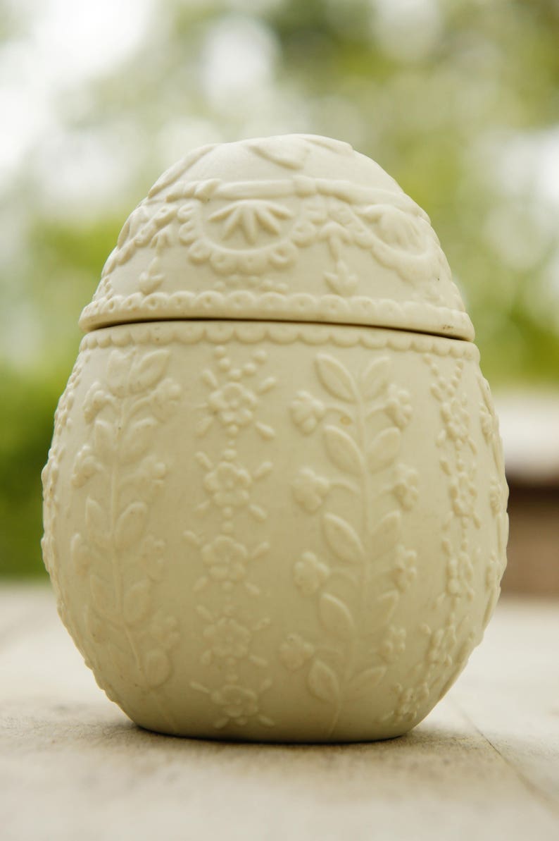 Vintage Ornate White Porcelain Bisque Egg Trinket Etsy