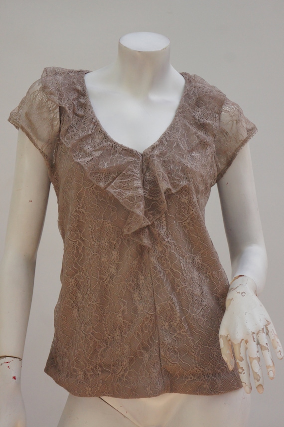 Vintage Y2k Ruffle Layered Lace Top Blouse Tunic - image 2