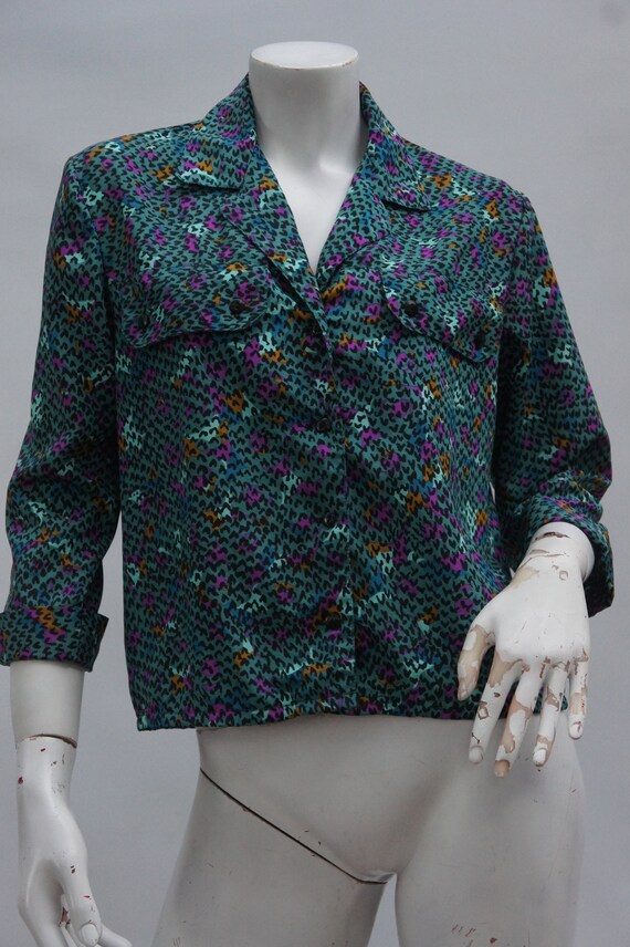 Vintage 70s-80s Boxy Cropped Blouse Shirt Jacket … - image 10