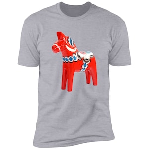 Swedish Dala Horse Print T-shirt Graphic Tee Scandinavian