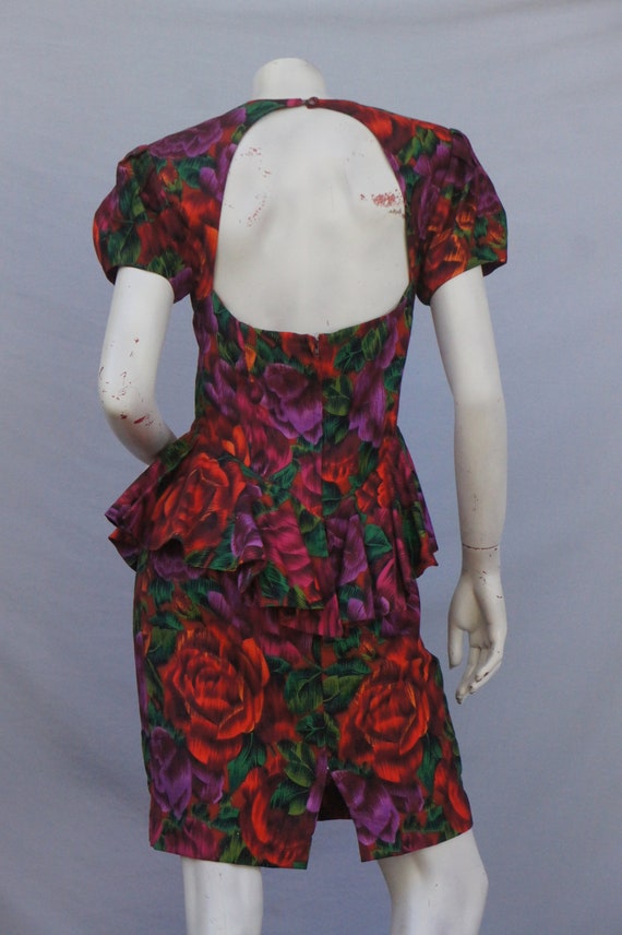 Vintage 80s 40s Style Floral Print Peplum Dress O… - image 8