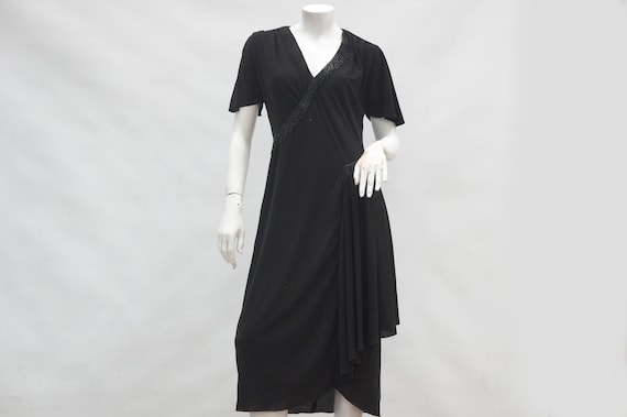 Vintage 30s Style 60s-70s Black Beaded Fringe Dres