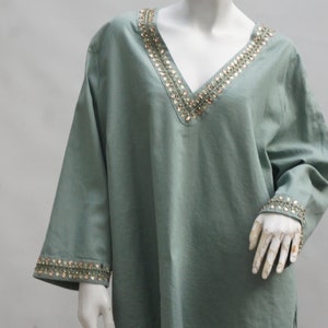 Carole Little Sage Green Linen Cotton Blend Tunic Top Blouse Plus Size 3X Boho Lagenlook image 8