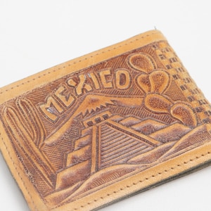 Vintage 70s Tooled Mexico Leather Wallet Souvenir Boho Hippie Cowboy