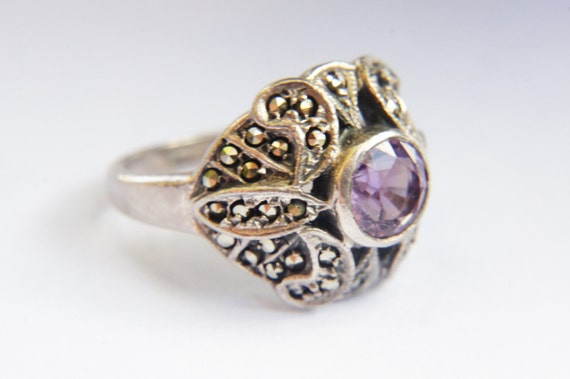 GENUINE AMETHYST PEARL TOPAZ VICTORIAN STYLE 925 SILVER RING SIZE 9 #1044