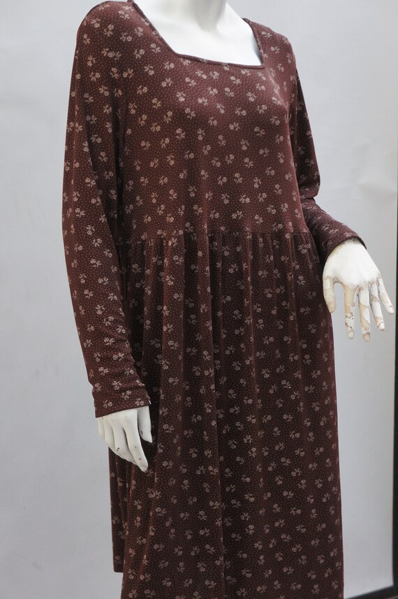 Vintage 90s Brown Floral Print Knit Dress Cottage… - image 5