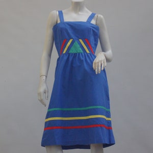 Vintage 70s Applique Trim Sun Dress Midi Dress Boho Retro Cottagecore