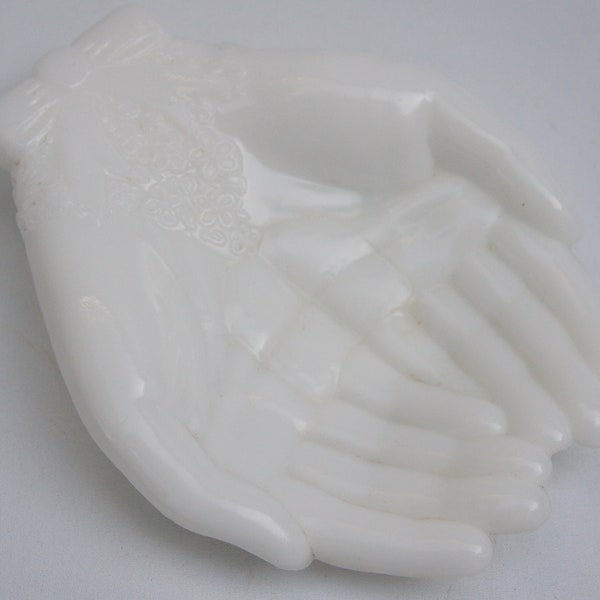 Vintage Avon Milk Glass Hands Dish Victorian Cottagecore Shabby Chic Collectible Home Decor Gift Catchall Bowl Soap Dish